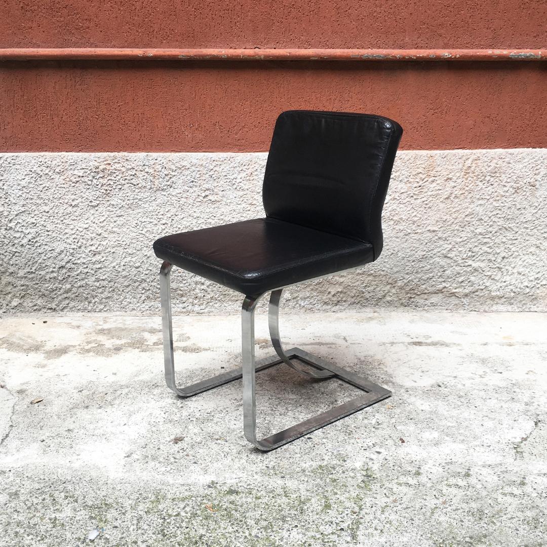 Italian Mid-Century Modern Black Leather Chair with Chromed Structure, 1970s 5