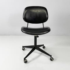 Italian mid-century modern black leather metal office chair by Olivetti, 1960s