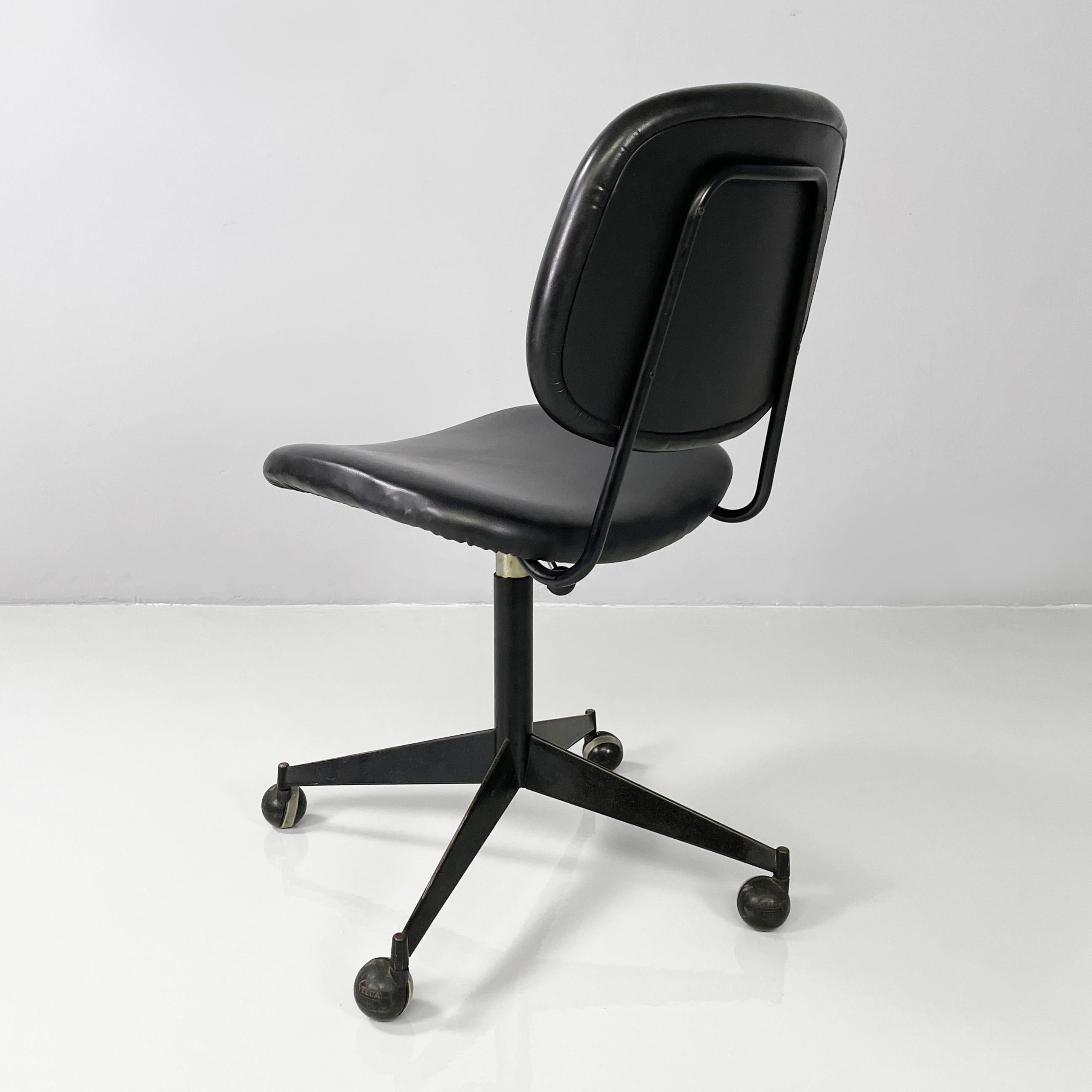 Cuir noir italien moderne du milieu du siècle  chaise de bureau en métal d'Olivetti, années 1960 Bon état - En vente à MIlano, IT