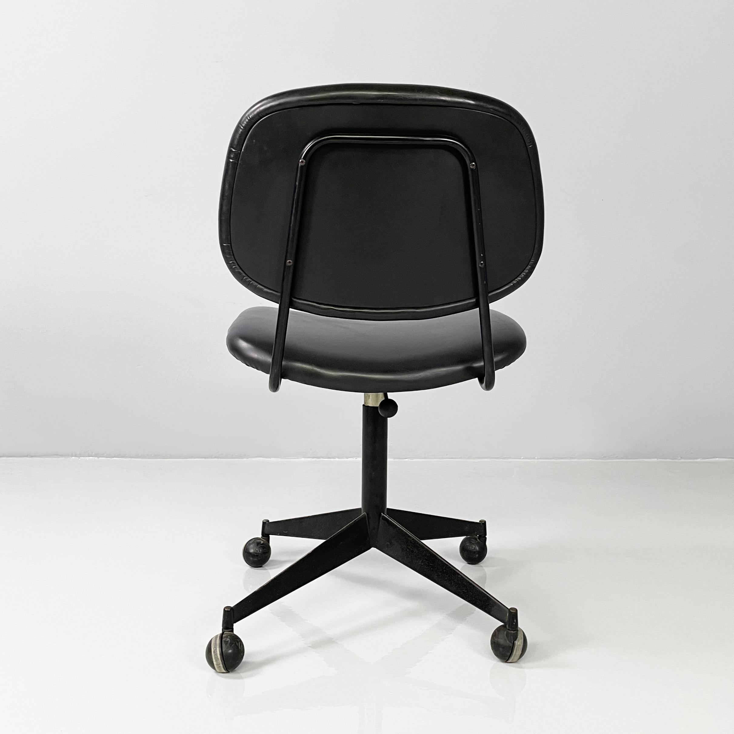 Mid-20th Century Cuir noir italien moderne du milieu du siècle  chaise de bureau en métal d'Olivetti, années 1960 en vente