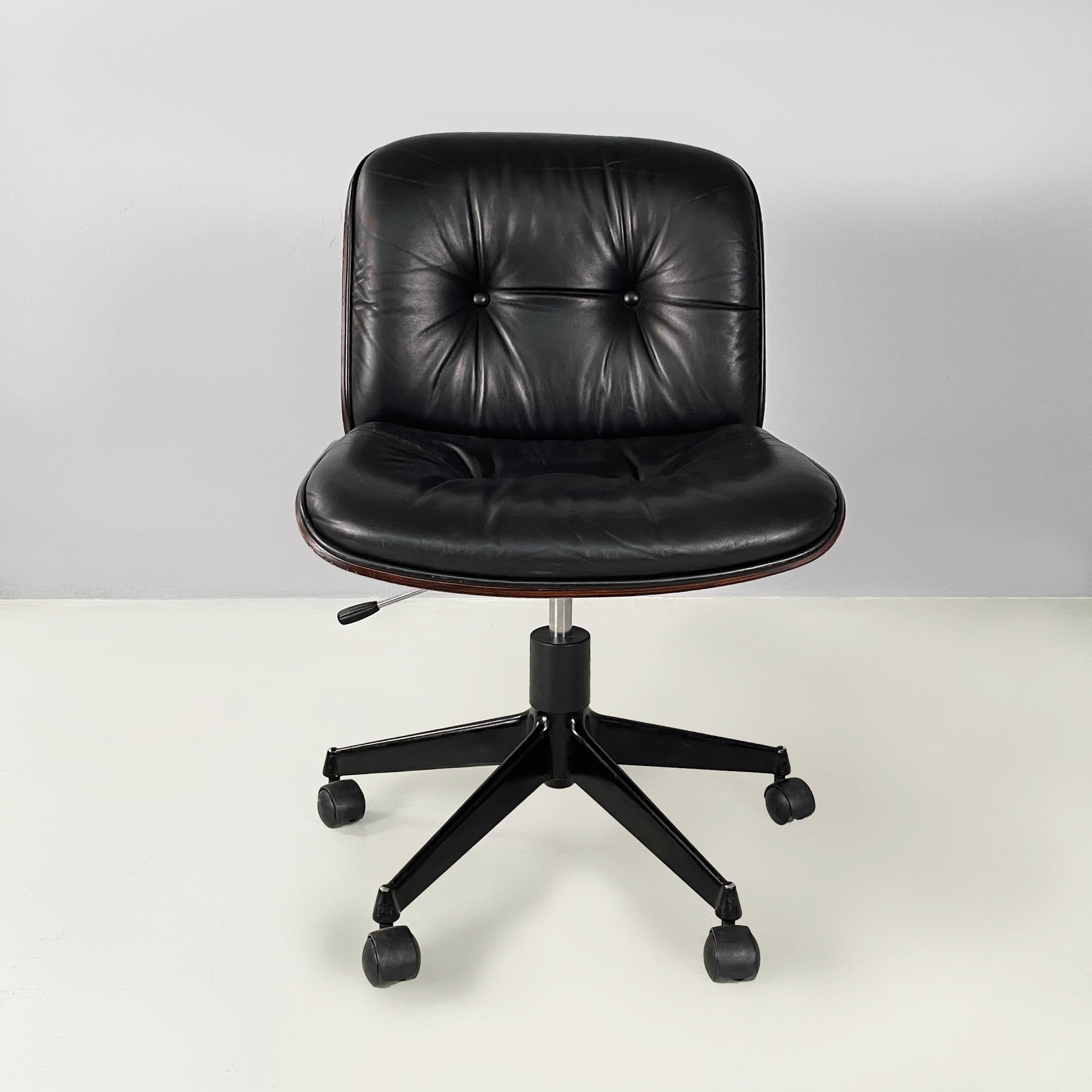 Italian mid-century modern Black leather Office chairs by Ico Parisi MIM, 1960s In Good Condition In MIlano, IT