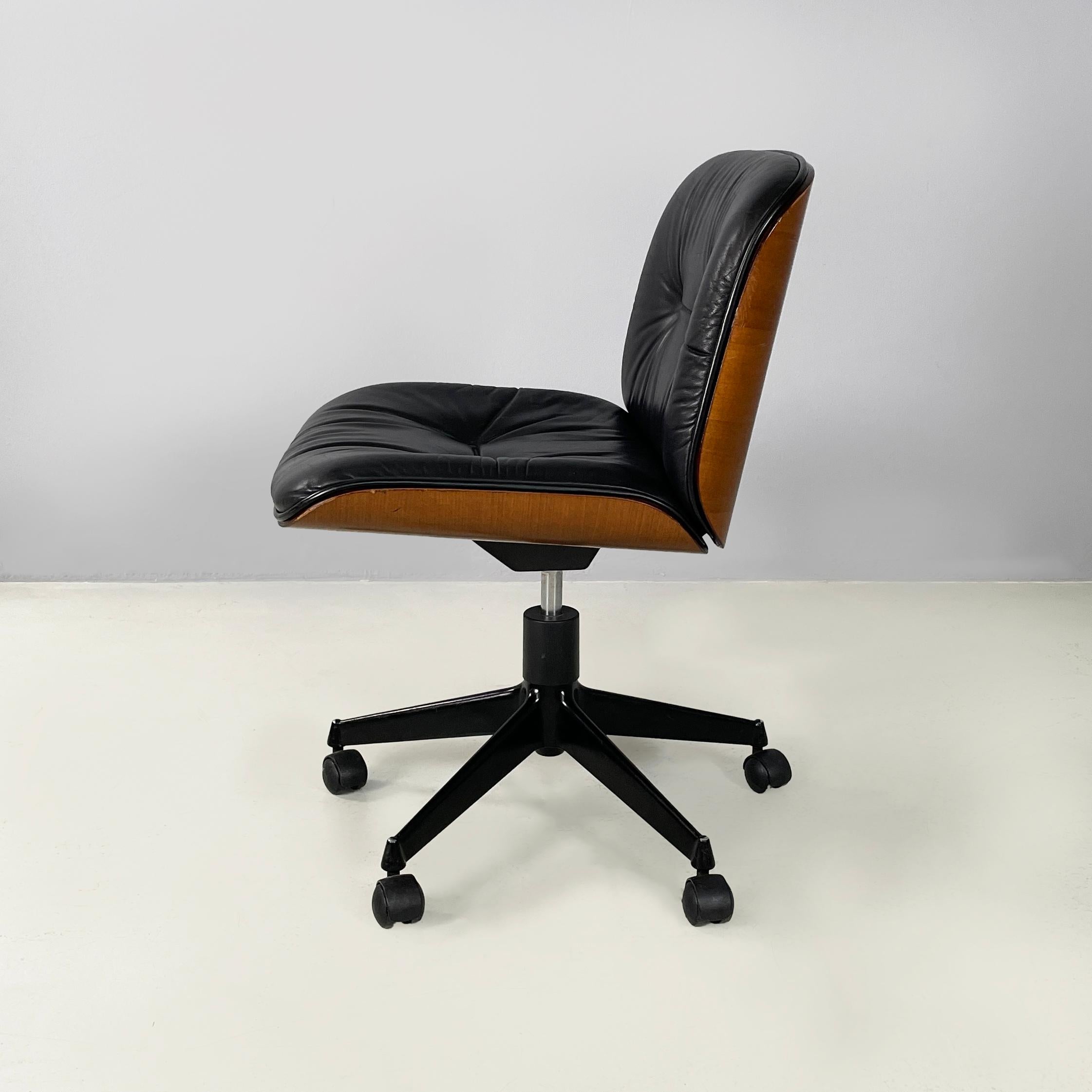 Mid-20th Century Italian mid-century modern Black leather Office chairs by Ico Parisi MIM, 1960s