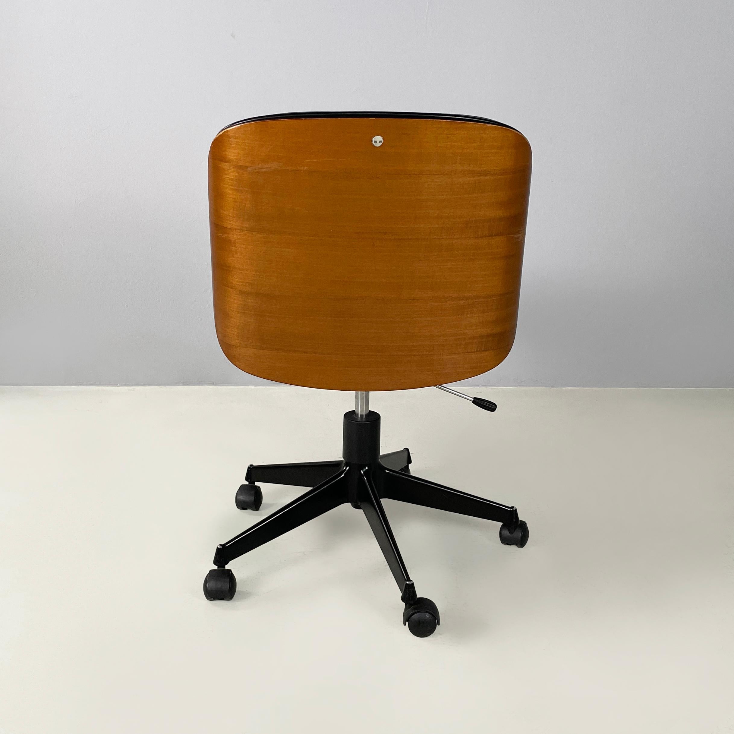 Metal Italian mid-century modern Black leather Office chairs by Ico Parisi MIM, 1960s