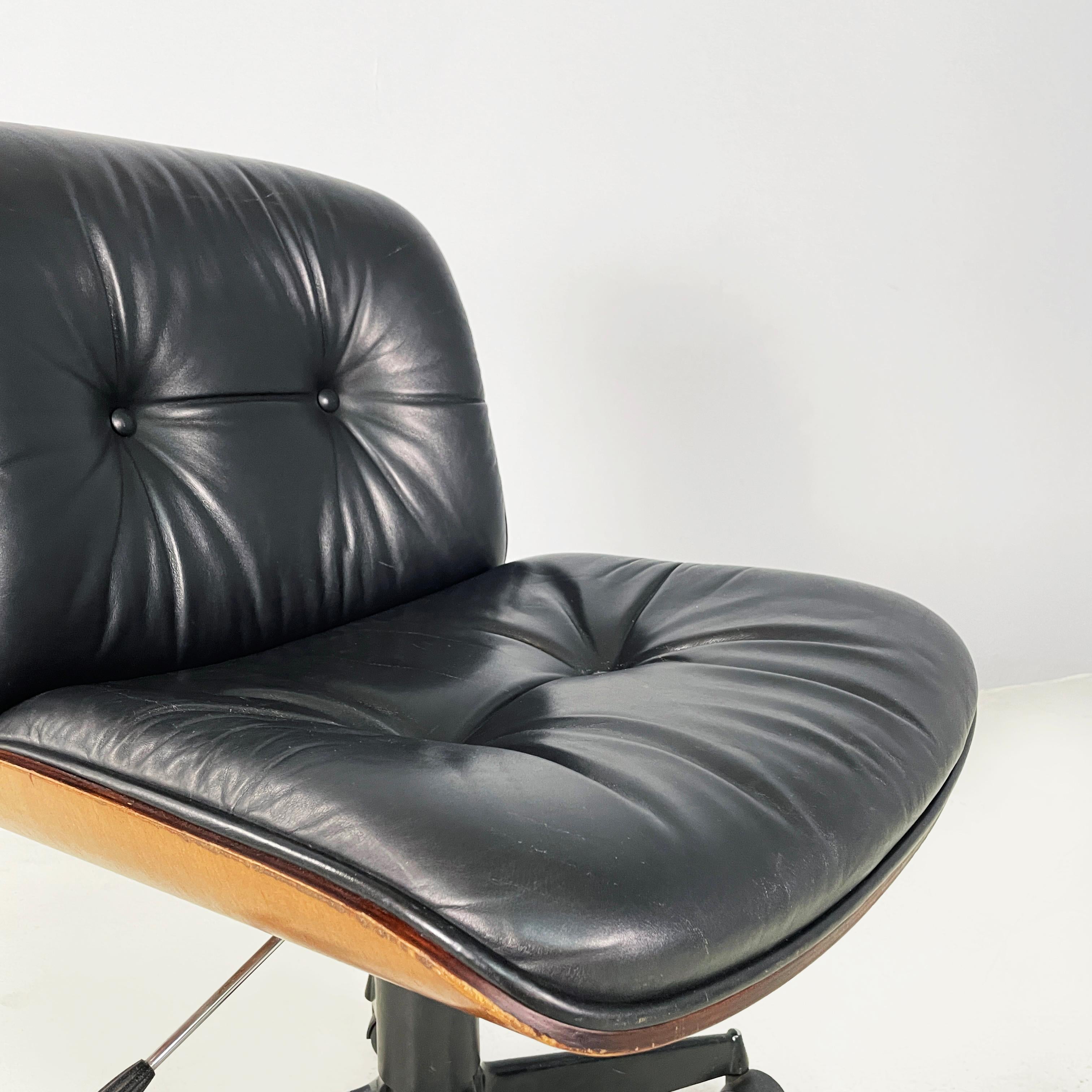 Italian mid-century modern Black leather Office chairs by Ico Parisi MIM, 1960s 1