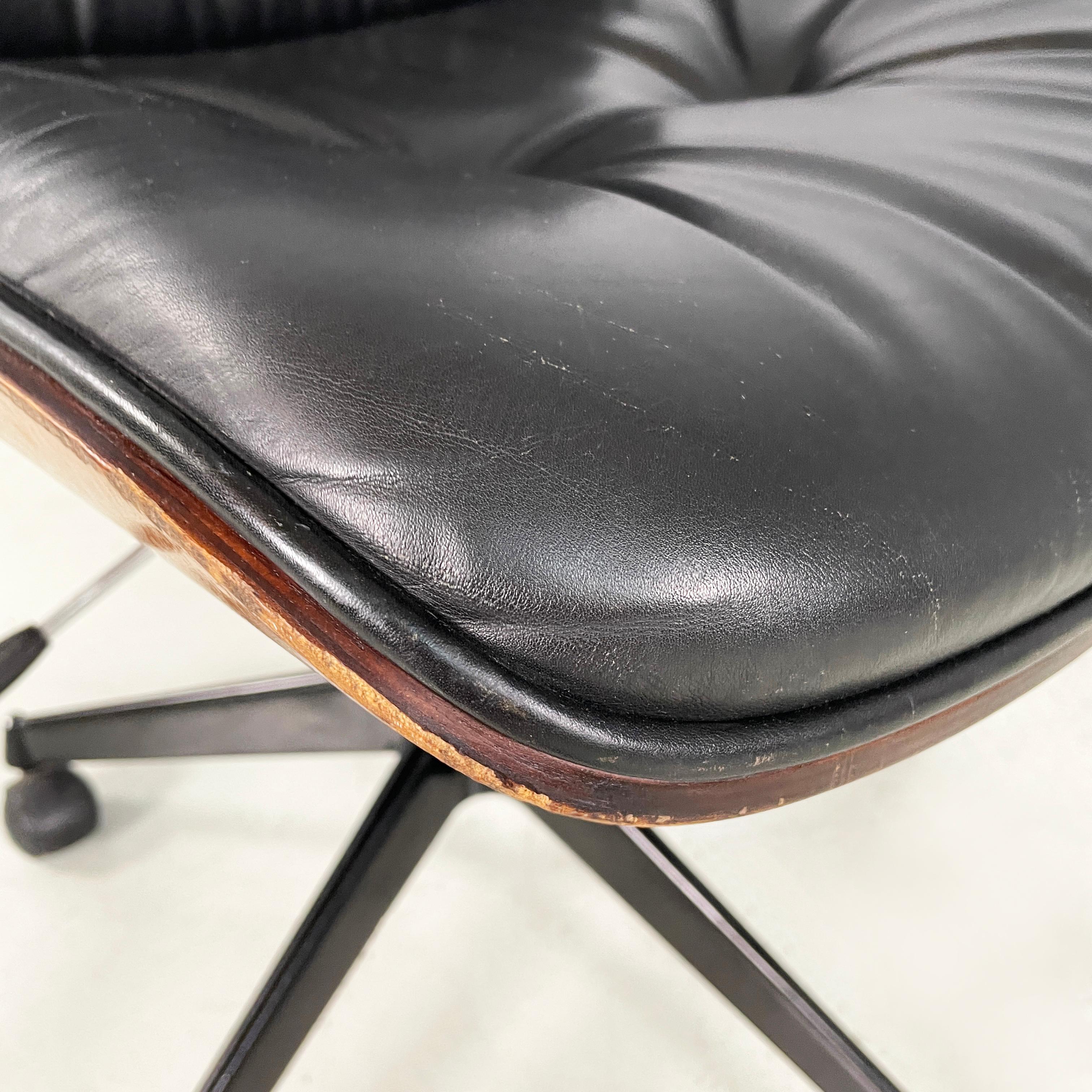 Italian mid-century modern Black leather Office chairs by Ico Parisi MIM, 1960s 4