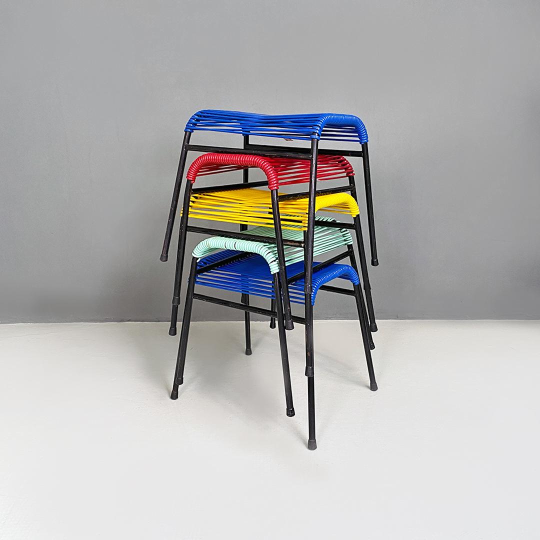 Italian Mid-Century Modern Black Metal and Blue Plastic Footrests or Stools 1960 For Sale 9