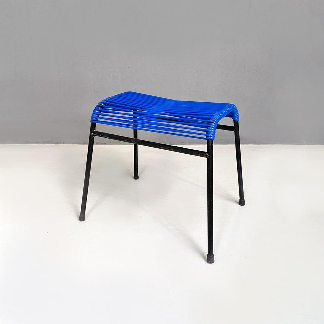 Mid-20th Century Italian Mid-Century Modern Black Metal and Blue Plastic Footrests or Stools 1960 For Sale