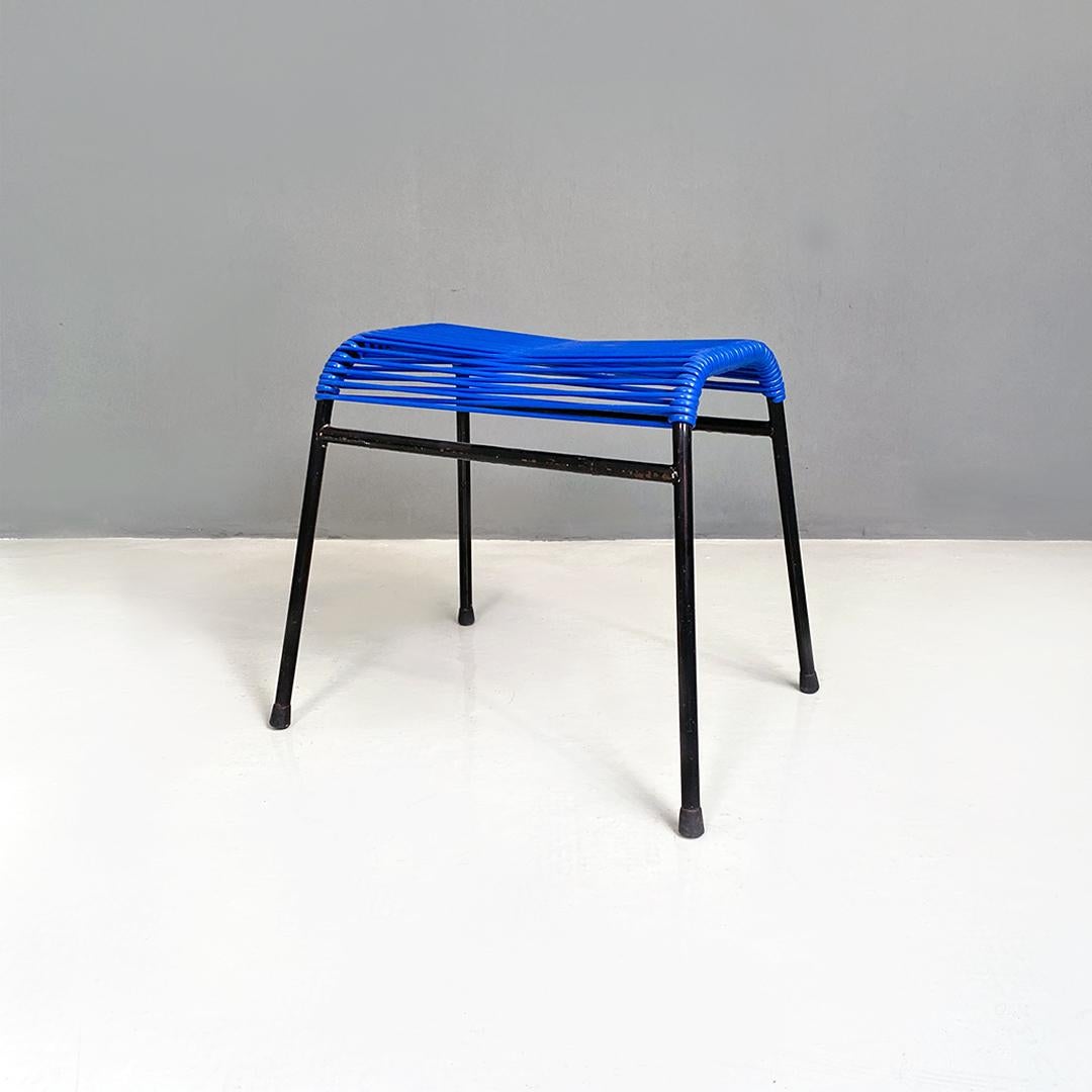 Italian Mid-Century Modern Black Metal and Blue Plastic Footrests or Stools 1960 For Sale 1