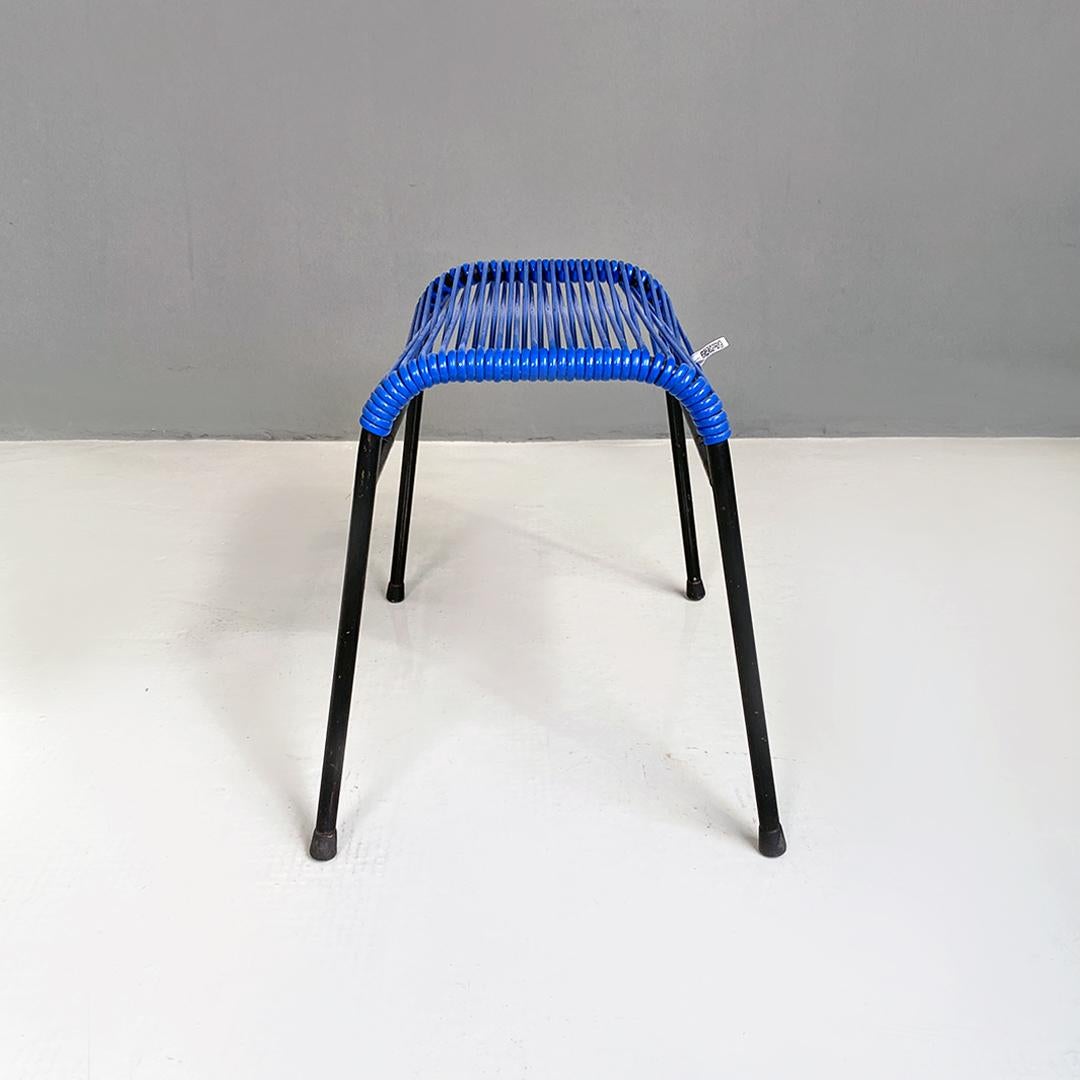 Italian Mid-Century Modern Black Metal and Blue Plastic Footrests or Stools 1960 For Sale 2