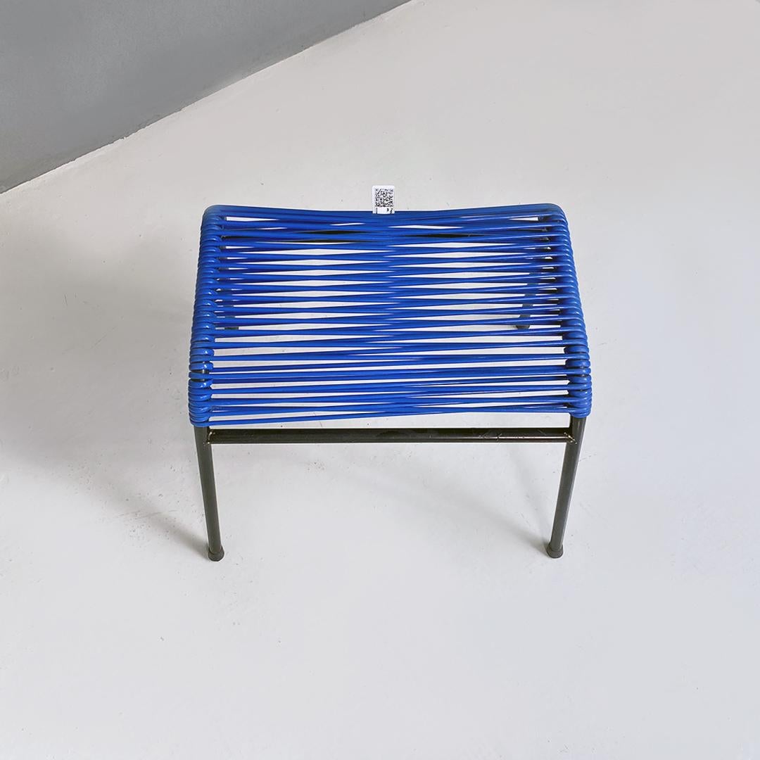 Italian Mid-Century Modern Black Metal and Blue Plastic Footrests or Stools 1960 For Sale 3