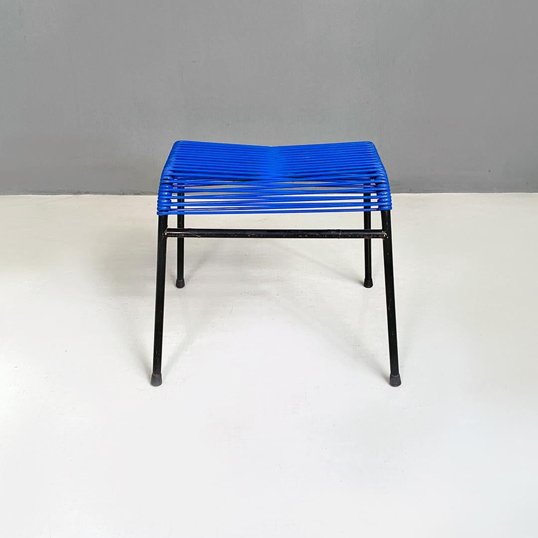 Italian Mid-Century Modern Black Metal and Blue Plastic Footrests or Stools 1960 For Sale 4