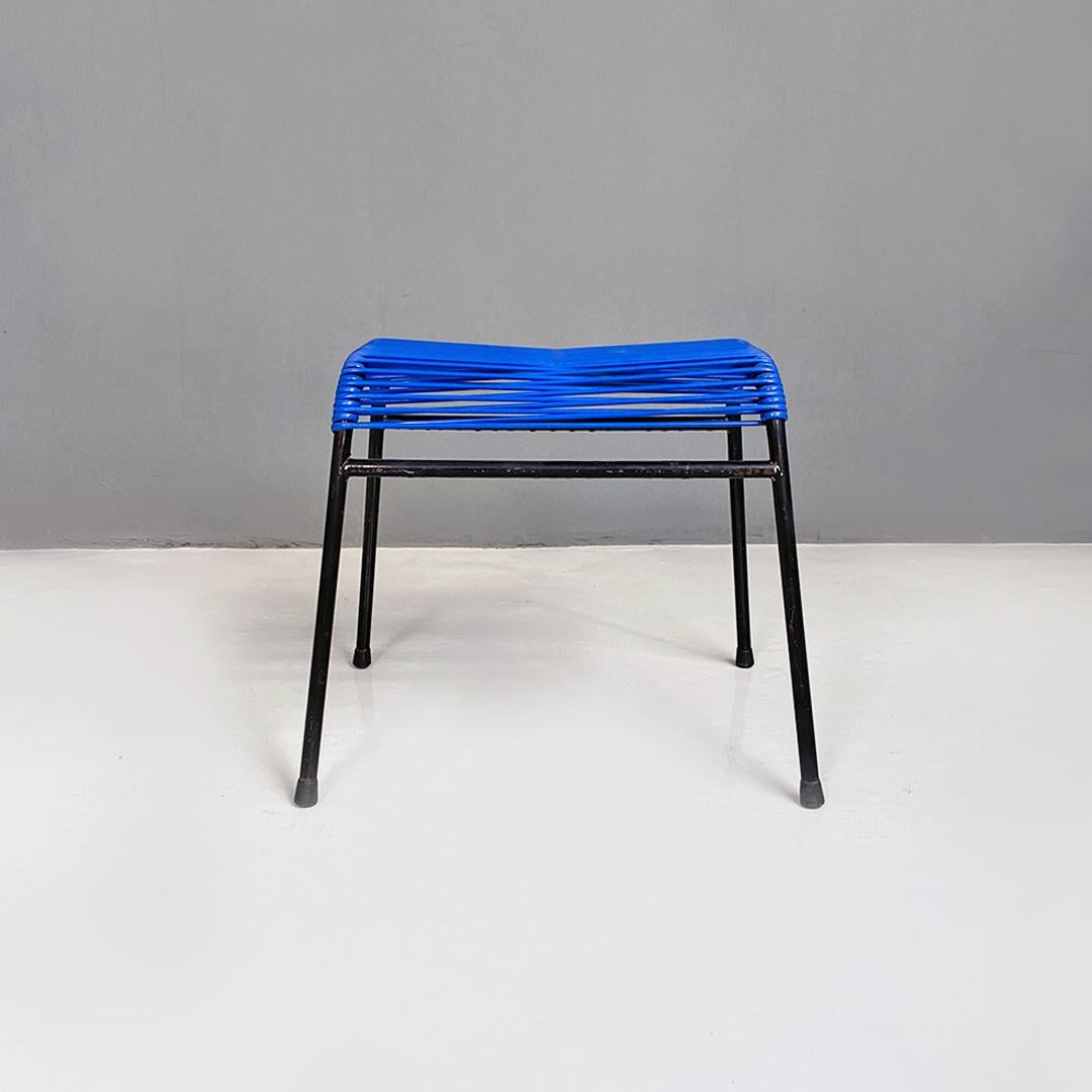 Italian Mid-Century Modern Black Metal and Blue Plastic Footrests or Stools 1960 For Sale 5