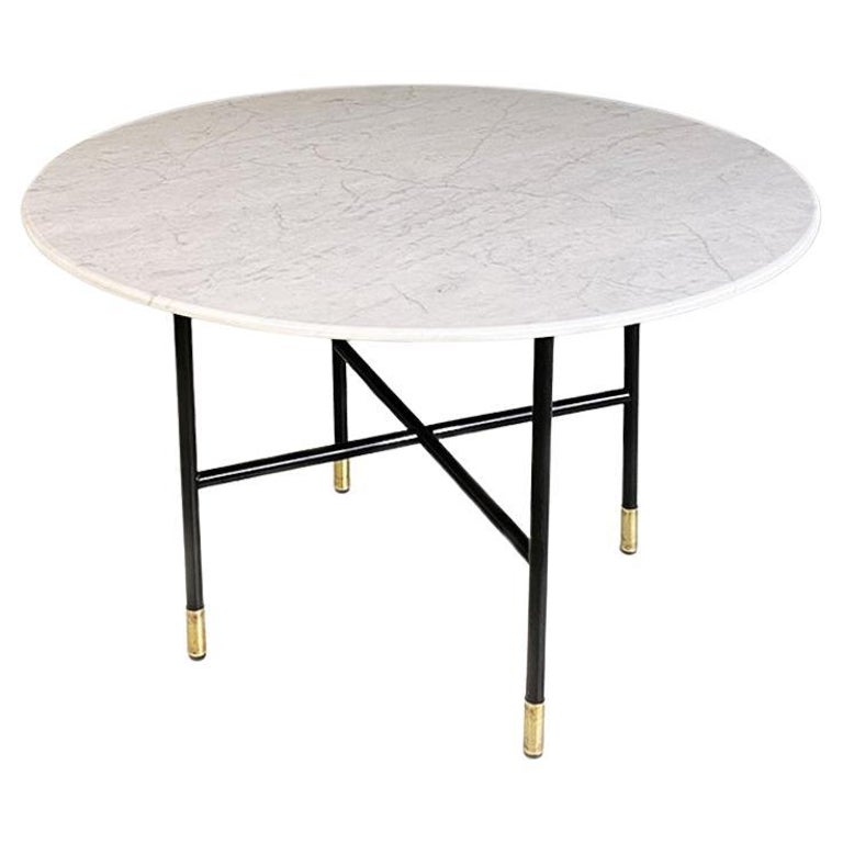 Italian MidCentury Modern Black Metal and Carrara Marble Coffee Table