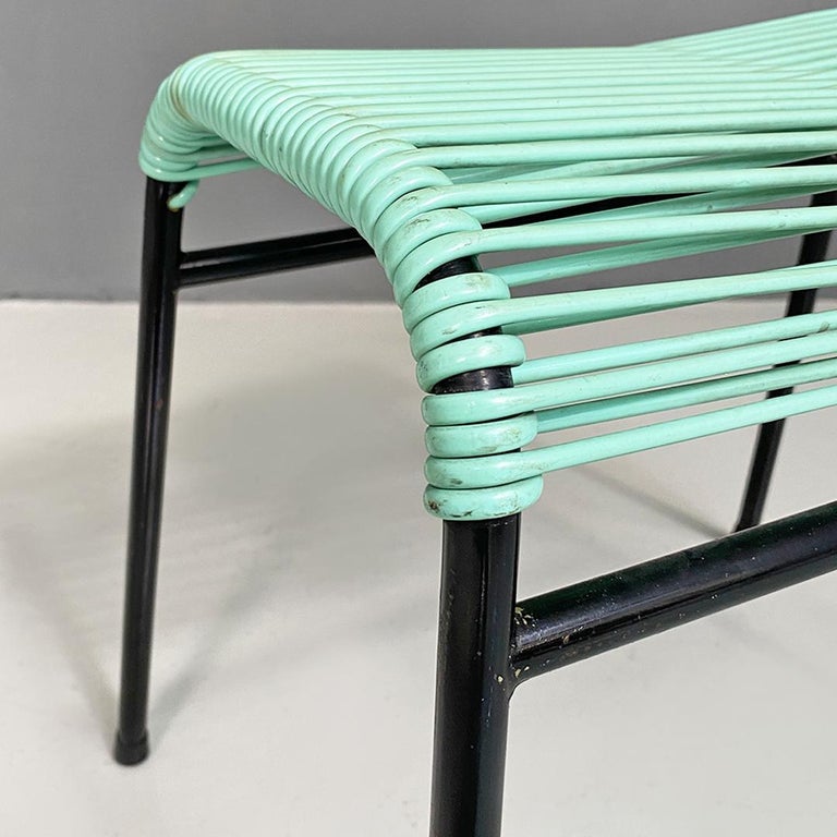 Italian MidCentury Modern Black Metal and Teal Plastic Footrest or