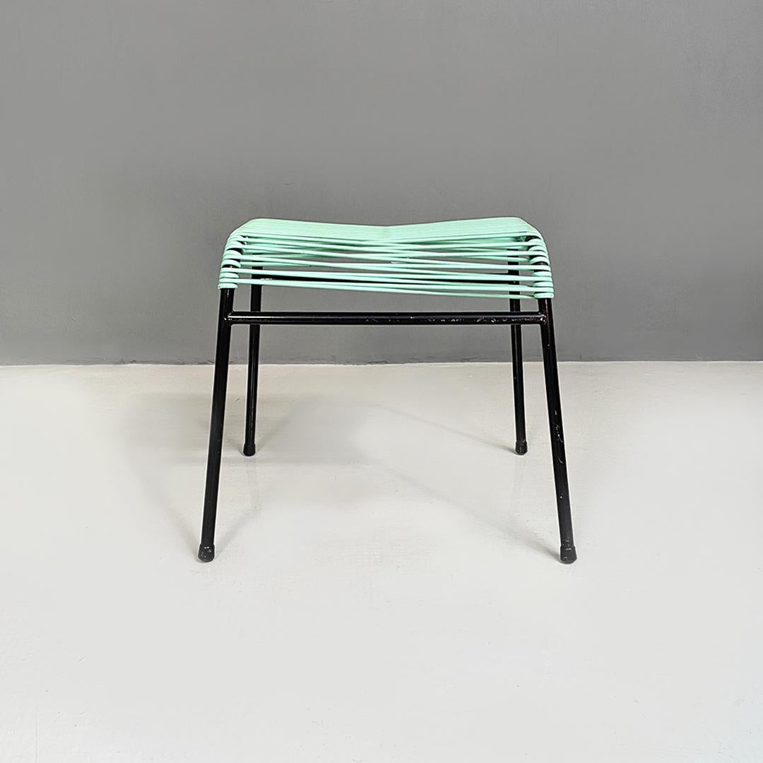 Italian Mid-Century Modern Black Metal and Teal Plastic Footrest or Stool 1960 2