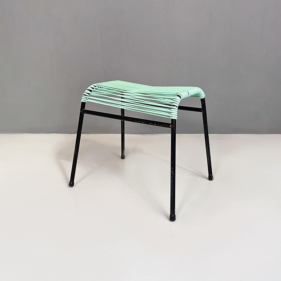 Italian Mid-Century Modern Black Metal and Teal Plastic Footrest or Stool 1960 4