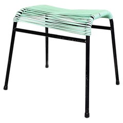 Italian Mid-Century Modern Black Metal and Teal Plastic Footrest or Stool 1960
