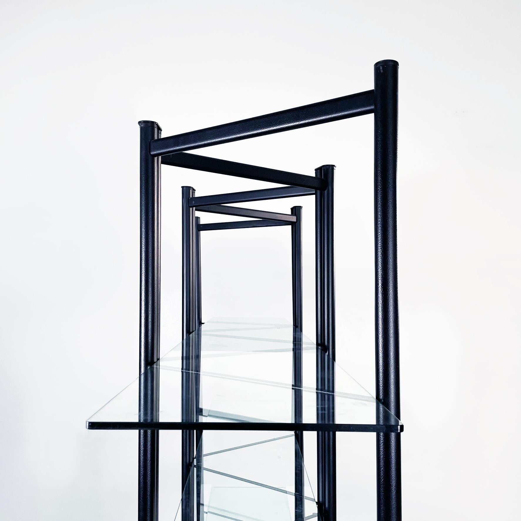 Italian Modern Black Metal and Tempered Glass Bookcase, 1990s For Sale 3