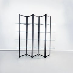 Italian Modern Black Metal and Tempered Glass Bookcase, 1990s