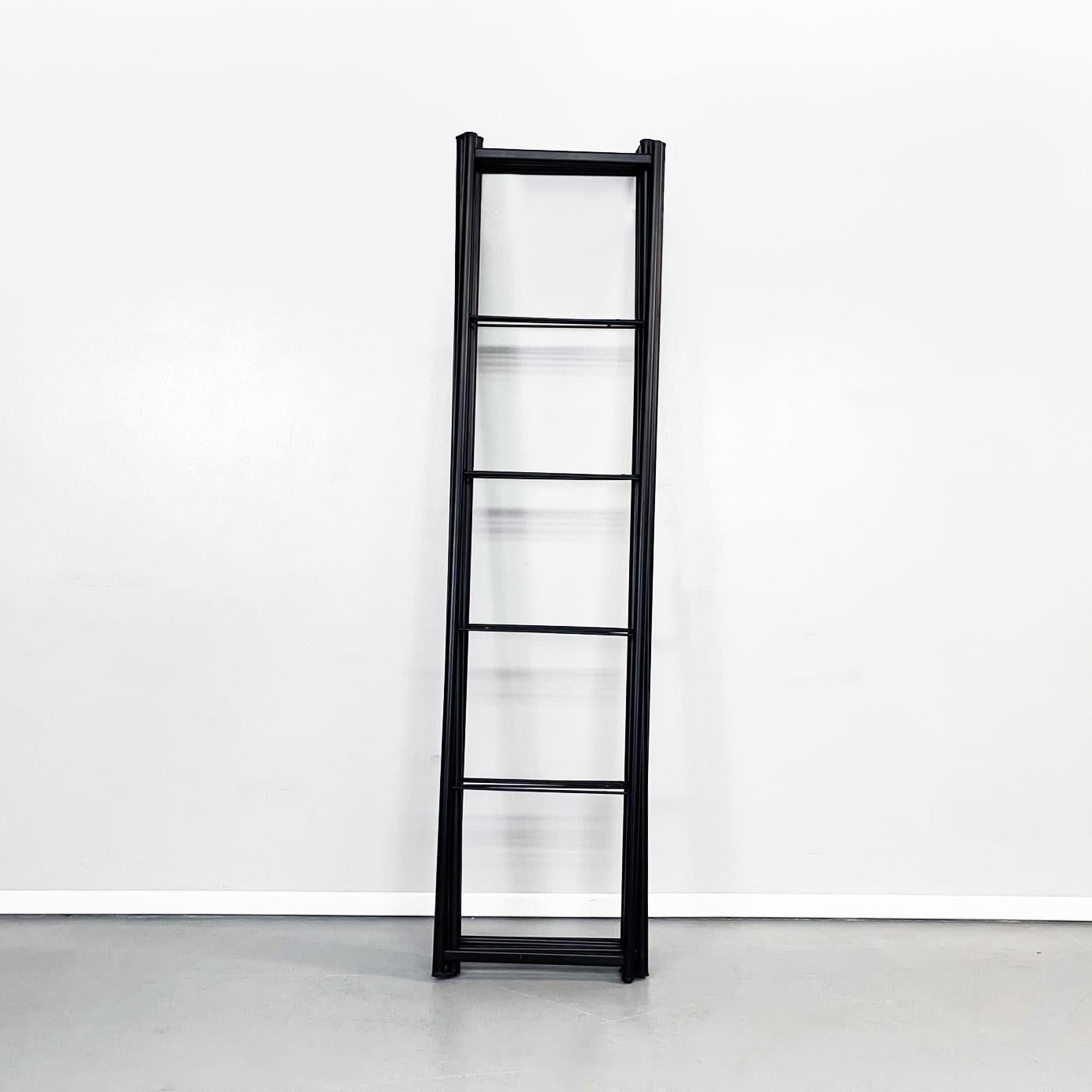black metal bookcase with glass doors