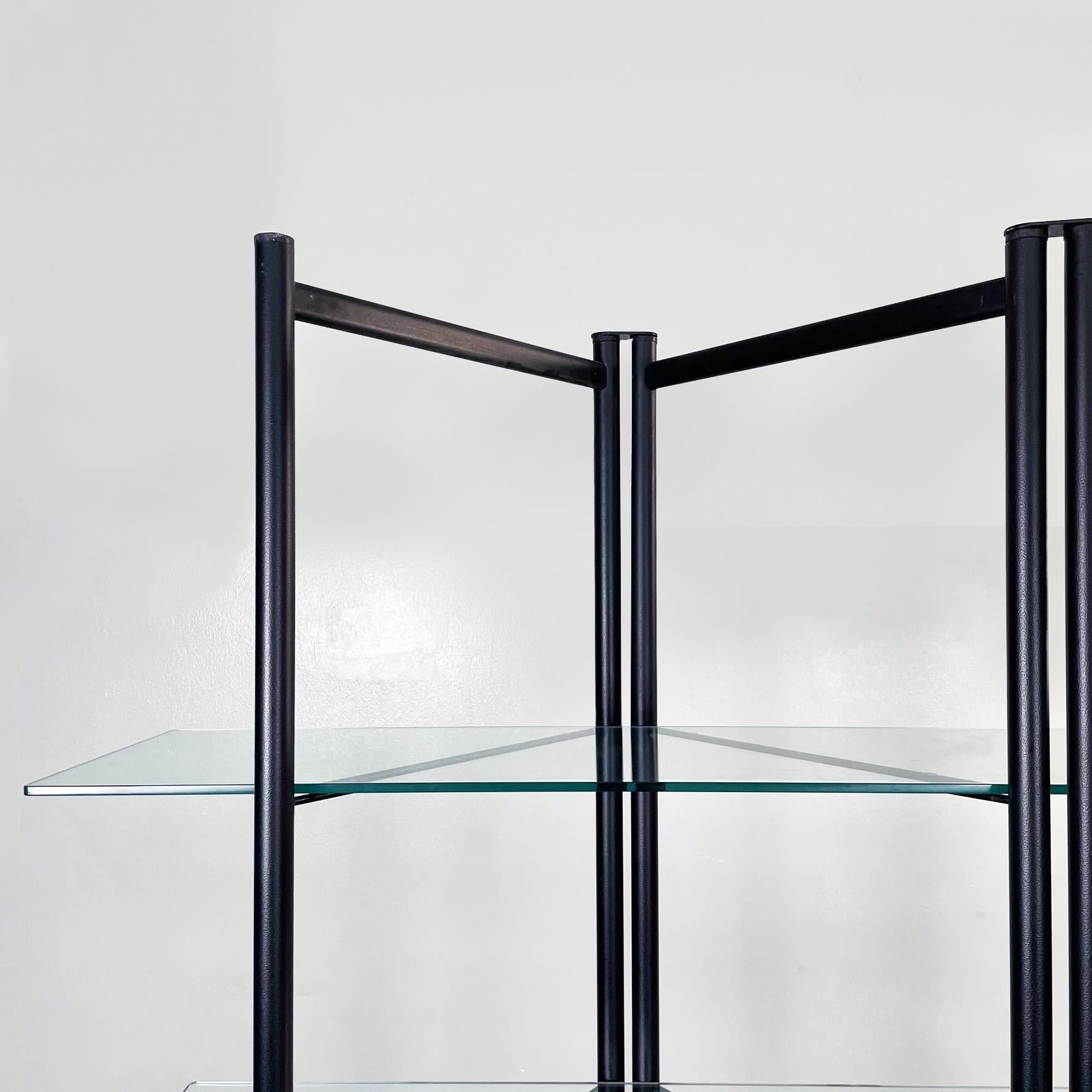 Late 20th Century Italian Modern Black Metal and Tempered Glass Bookcase, 1990s For Sale