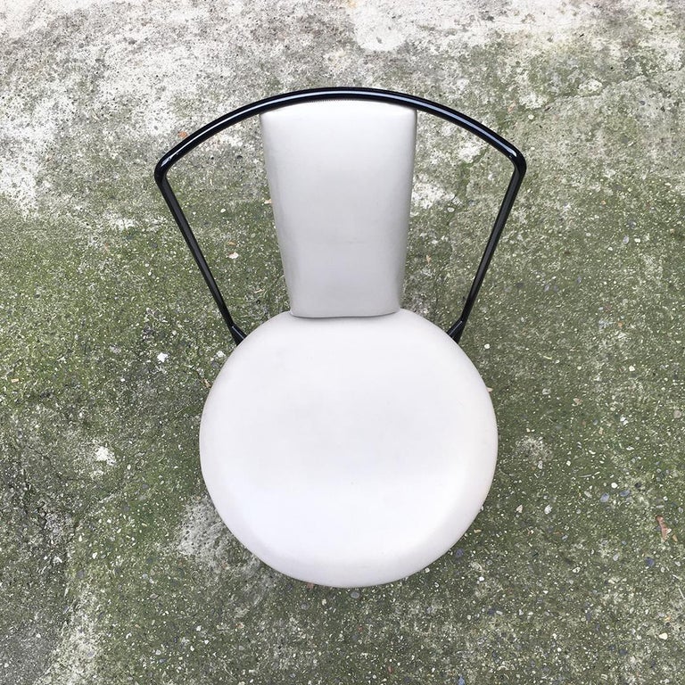 Italian MidCentury Modern Black Metal and White Fabric Chairs, 1980s