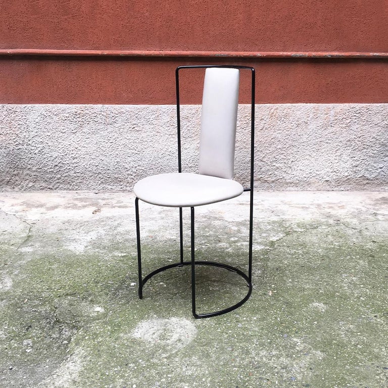 Italian MidCentury Modern Black Metal and White Fabric Chairs, 1980s