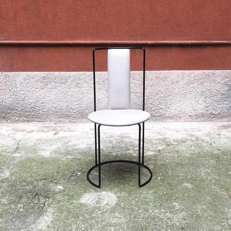 Italian MidCentury Modern Black Metal and White Fabric Chairs, 1980s