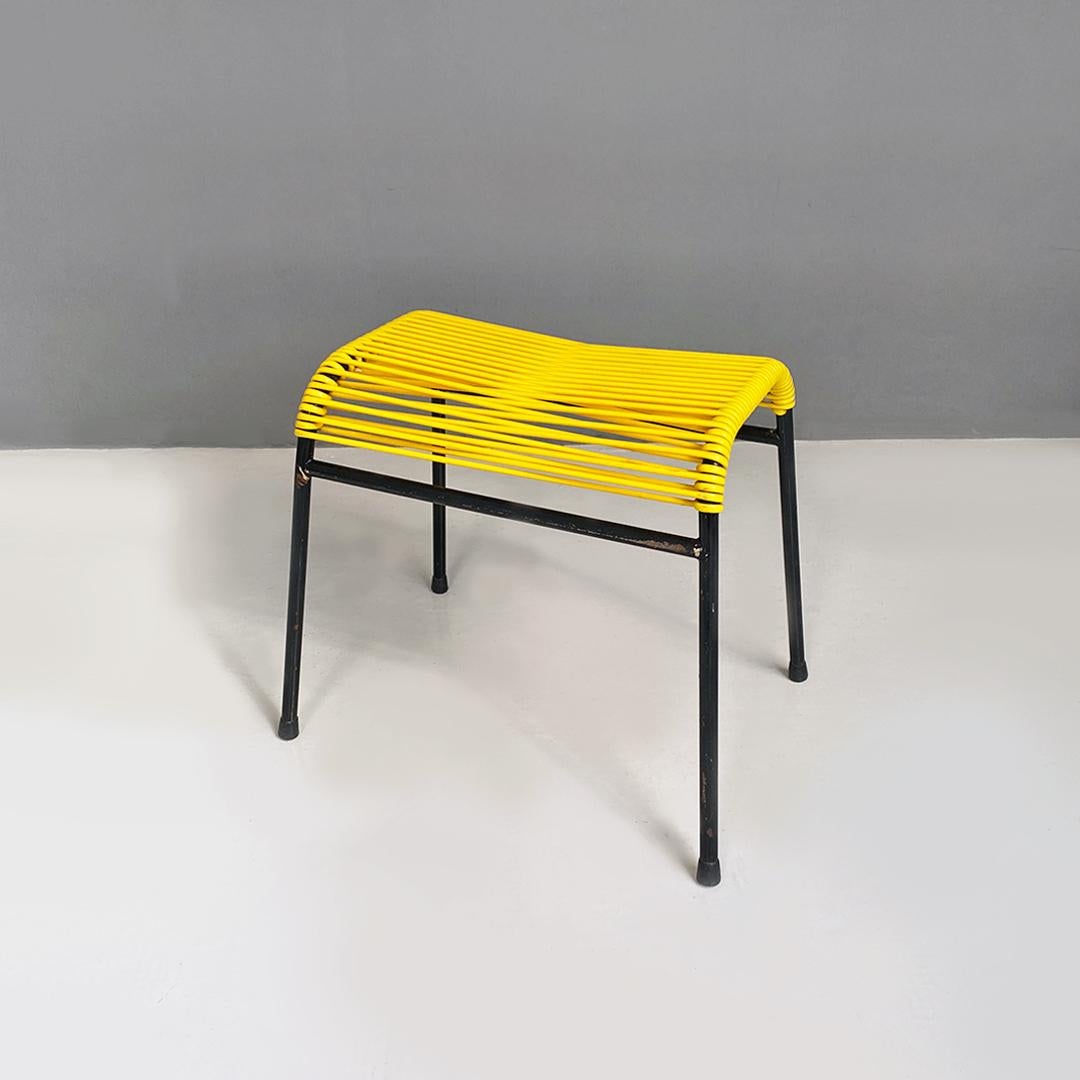 Italian Mid-Century Modern Black Metal and Yellow Plastic Footrest or Stool 1960 For Sale 1