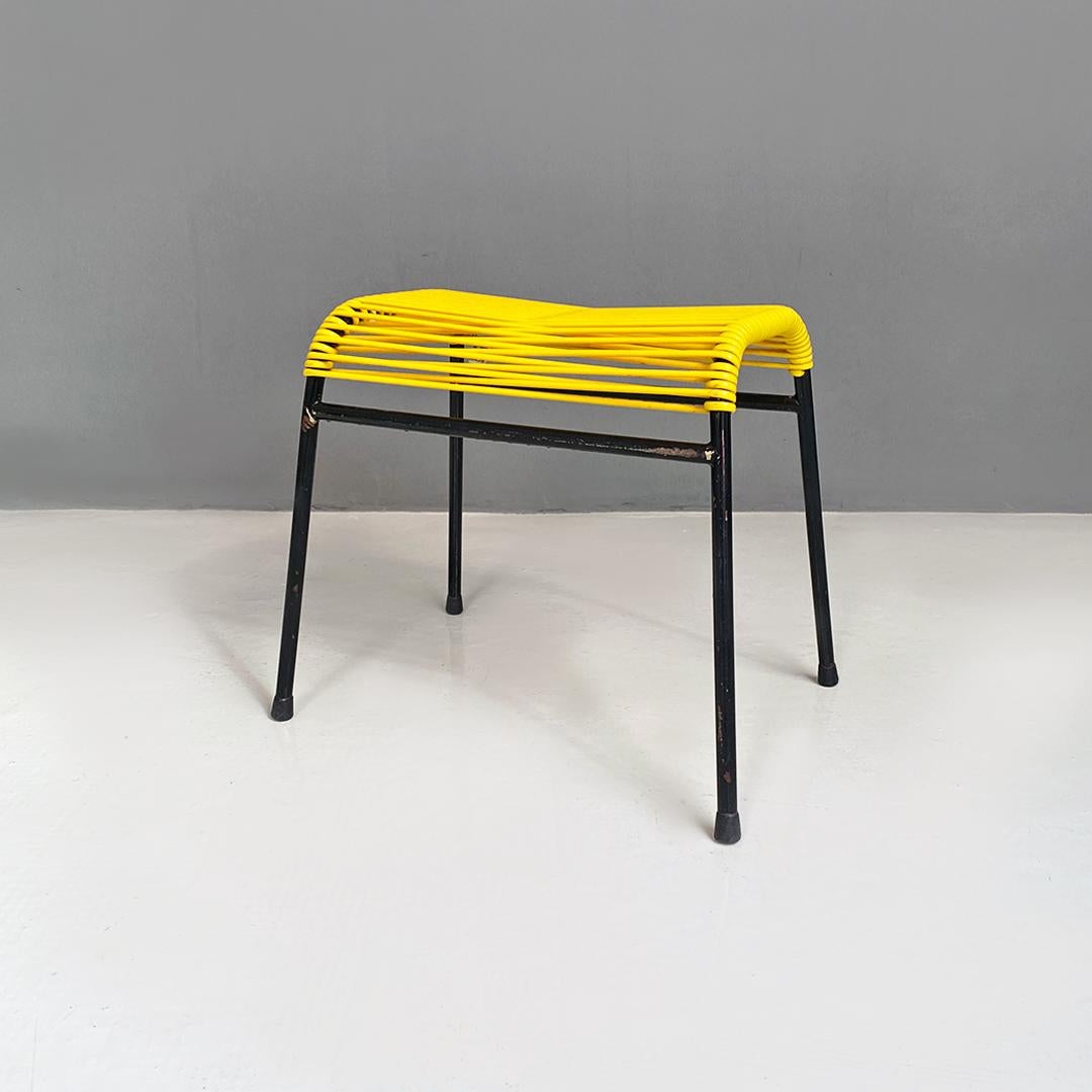 Italian Mid-Century Modern Black Metal and Yellow Plastic Footrest or Stool 1960 For Sale 2
