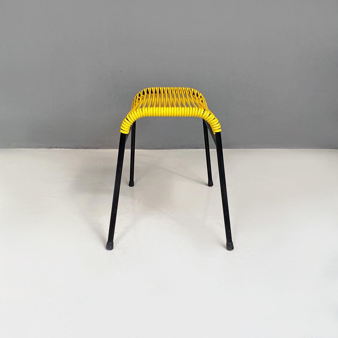 Italian Mid-Century Modern Black Metal and Yellow Plastic Footrest or Stool 1960 For Sale 4