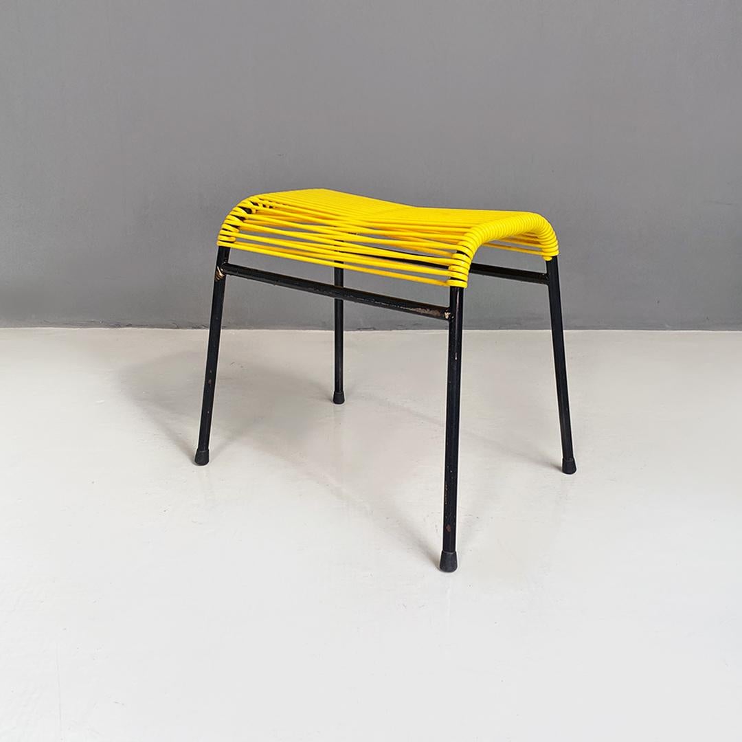 Italian Mid-Century Modern Black Metal and Yellow Plastic Footrest or Stool 1960 For Sale 5