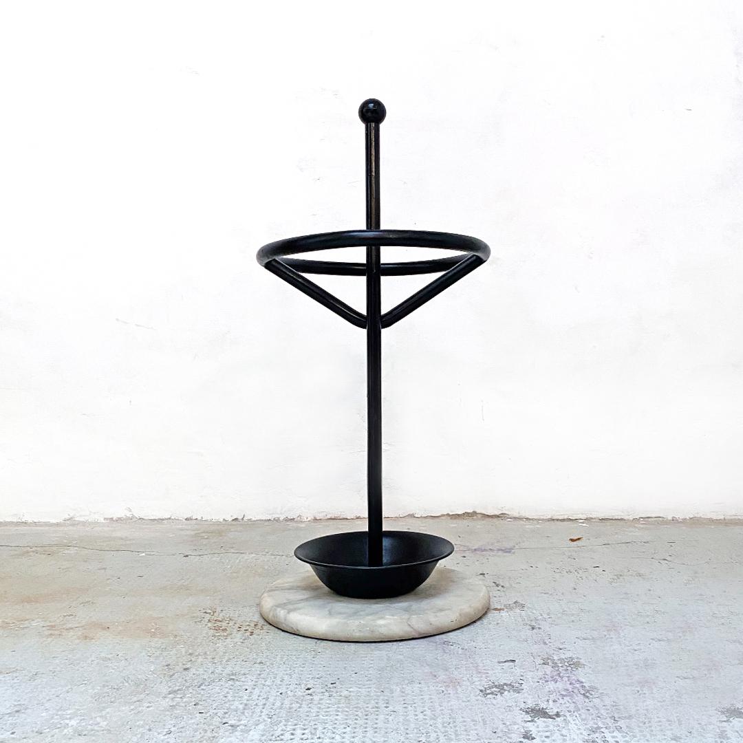 Late 20th Century Italian Mid-Century Modern Black Umbrella Stand with Round Marble Base, 1980s