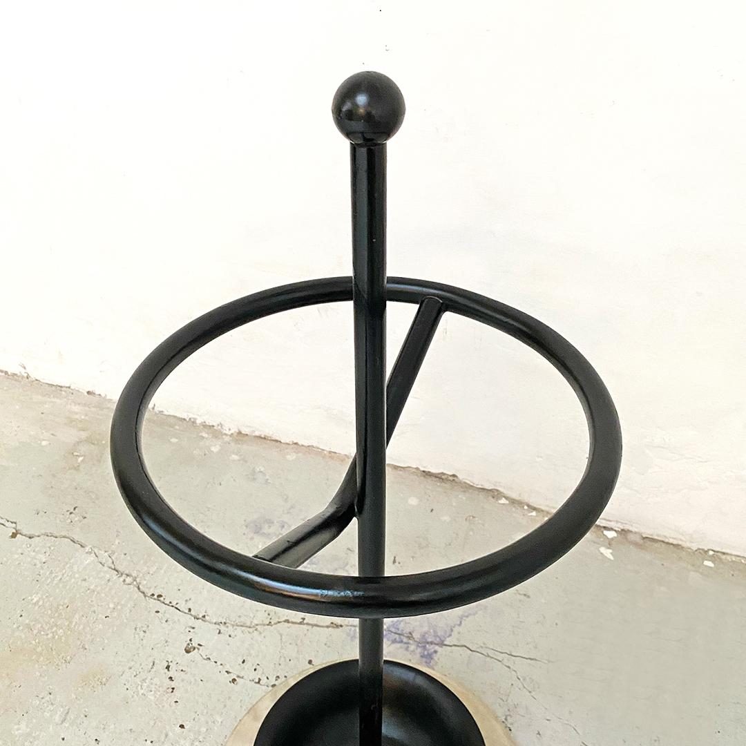 Italian Mid-Century Modern Black Umbrella Stand with Round Marble Base, 1980s 2