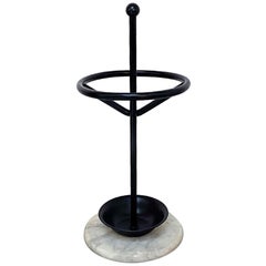 Italian Mid-Century Modern Black Umbrella Stand with Round Marble Base, 1980s