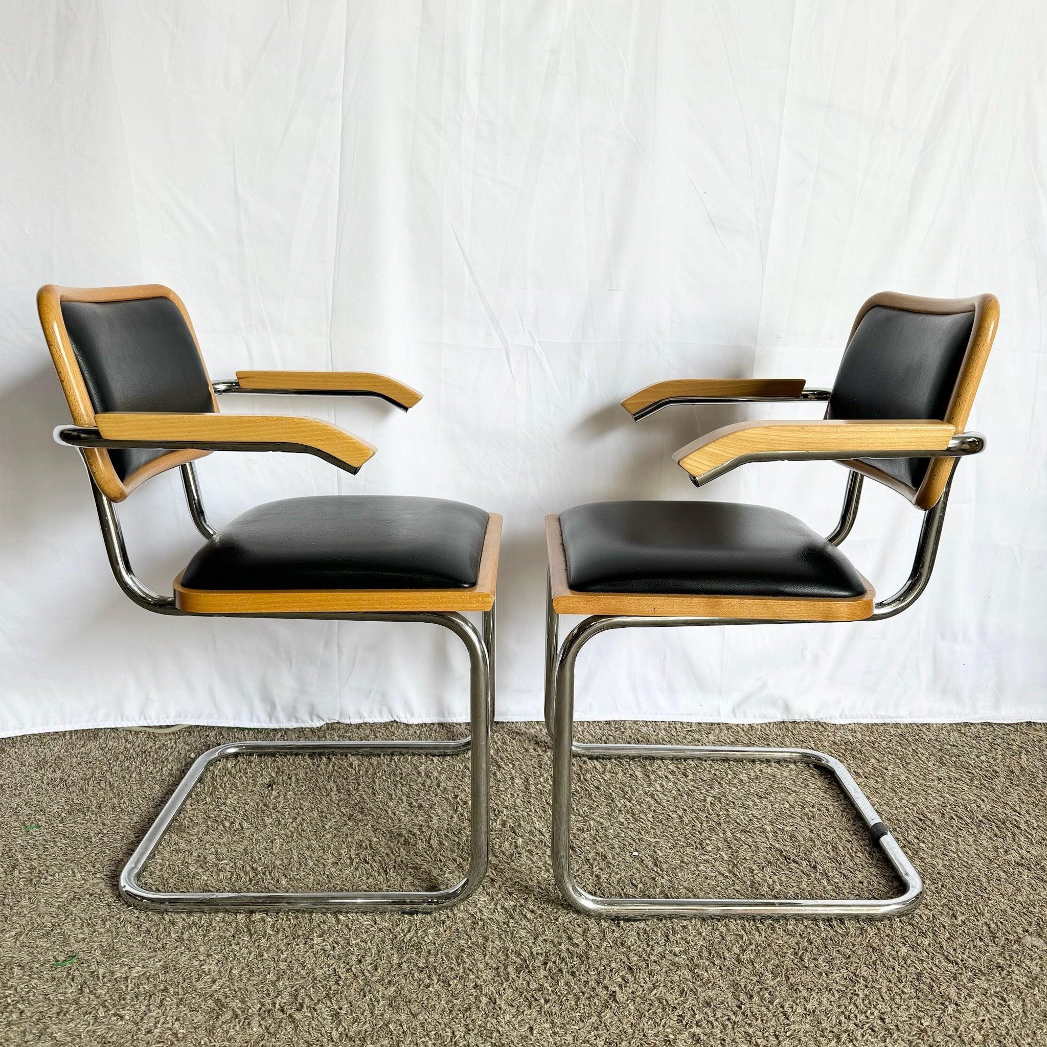 Italian Mid Century Modern Black Vinyl and Chrome Cantilever Chairs - Set of 4 In Good Condition For Sale In Delray Beach, FL