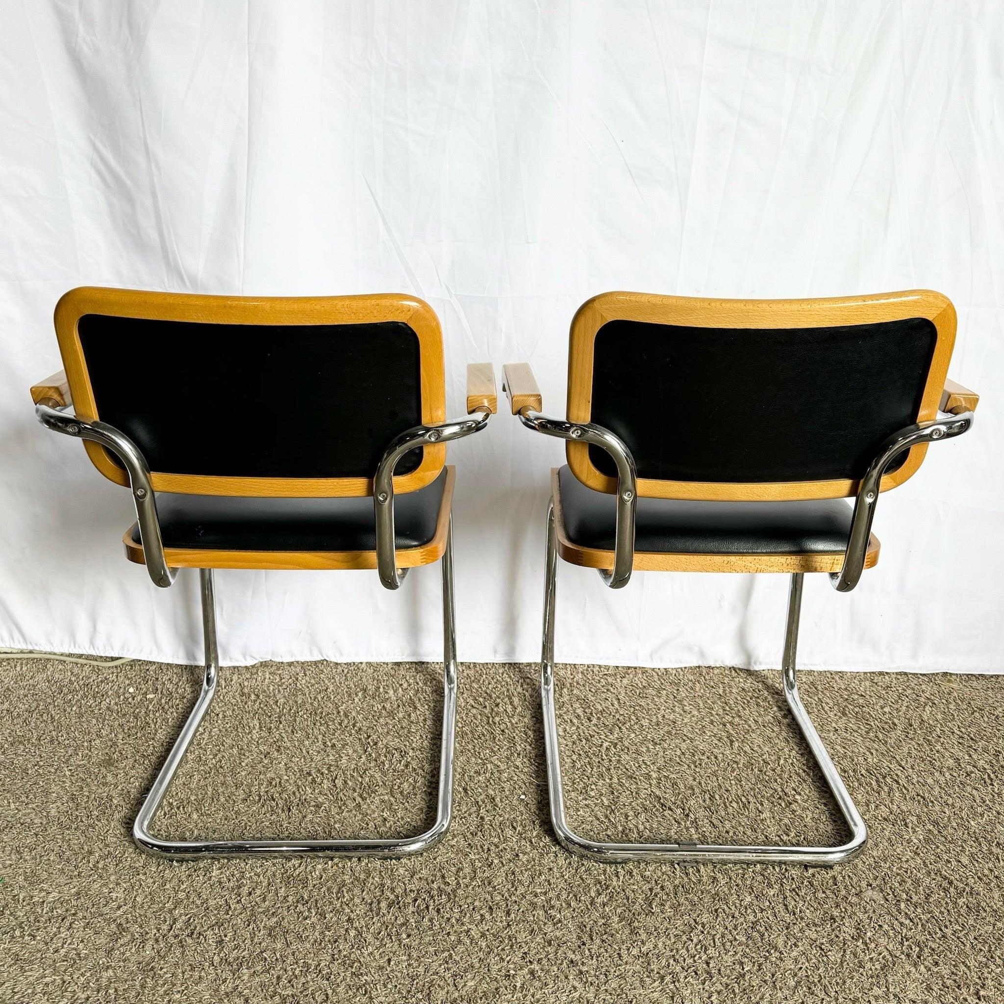 20th Century Italian Mid Century Modern Black Vinyl and Chrome Cantilever Chairs - Set of 4 For Sale