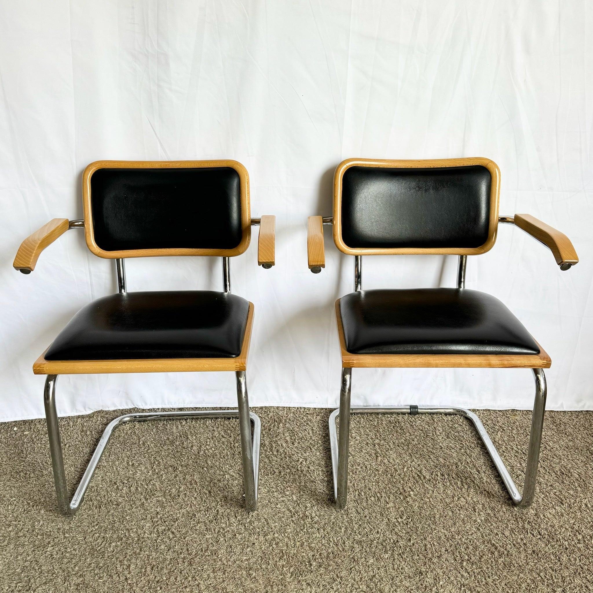 Italian Mid Century Modern Black Vinyl and Chrome Cantilever Chairs - Set of 4 For Sale 2