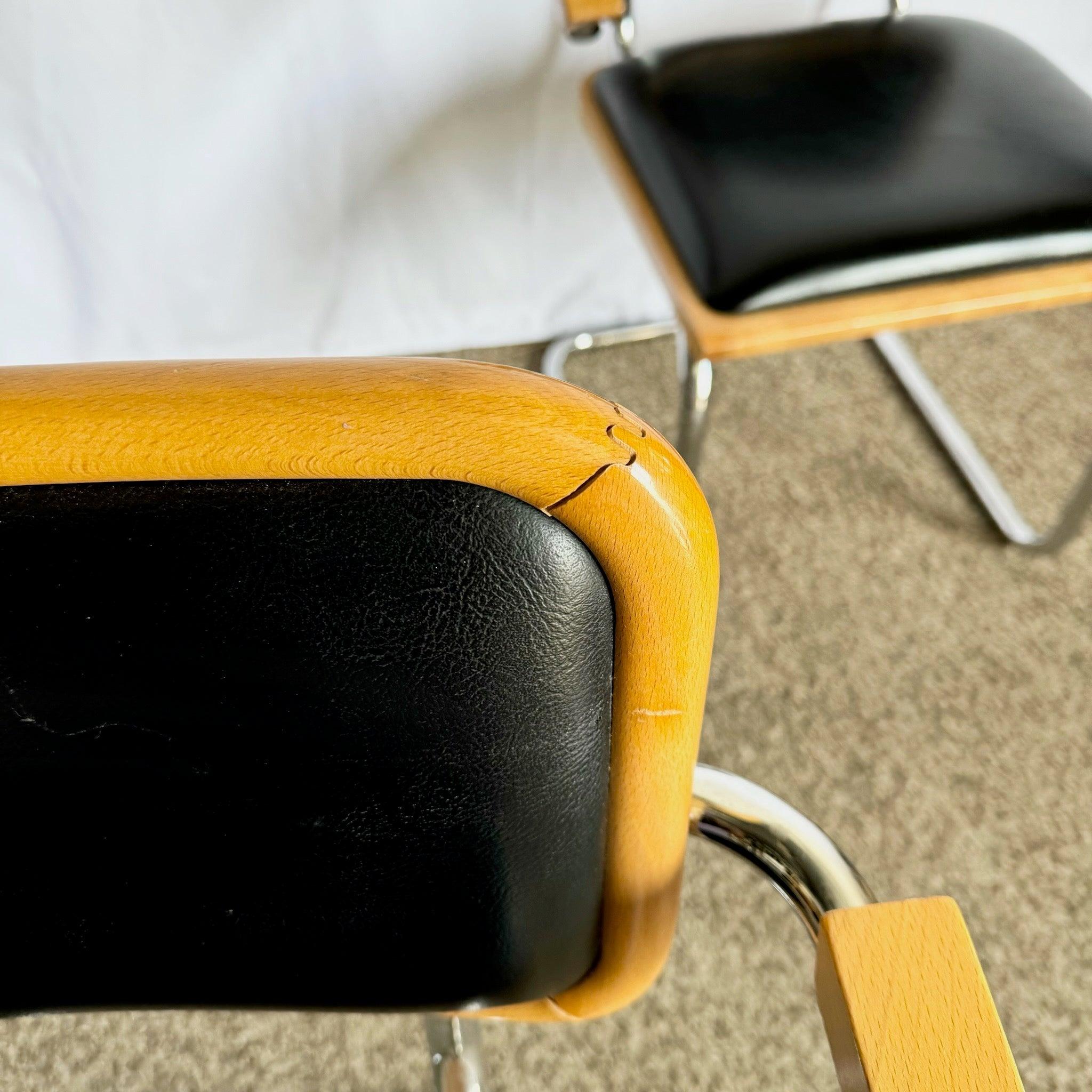 Italian Mid Century Modern Black Vinyl and Chrome Cantilever Chairs - Set of 4 For Sale 3