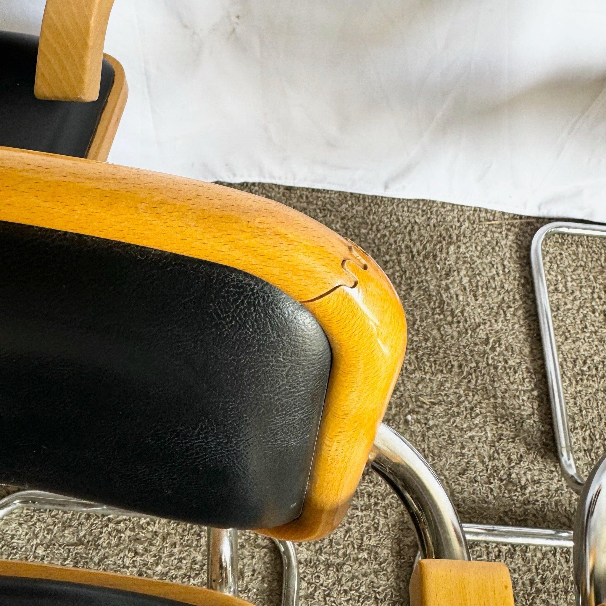 Italian Mid Century Modern Black Vinyl and Chrome Cantilever Chairs - Set of 4 For Sale 4