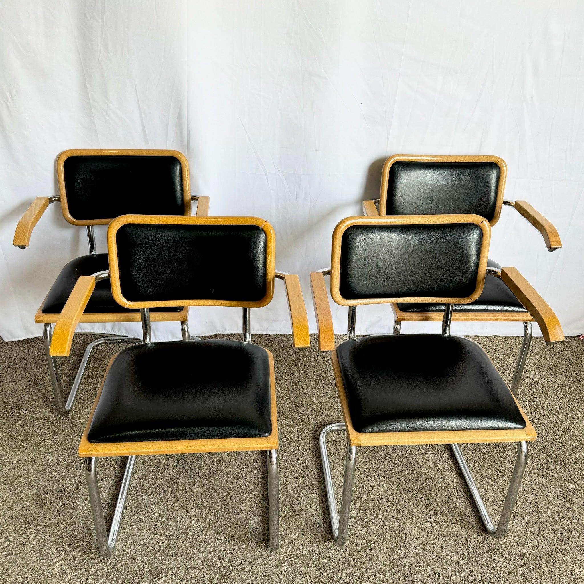Italian Mid Century Modern Black Vinyl and Chrome Cantilever Chairs - Set of 4 For Sale 5