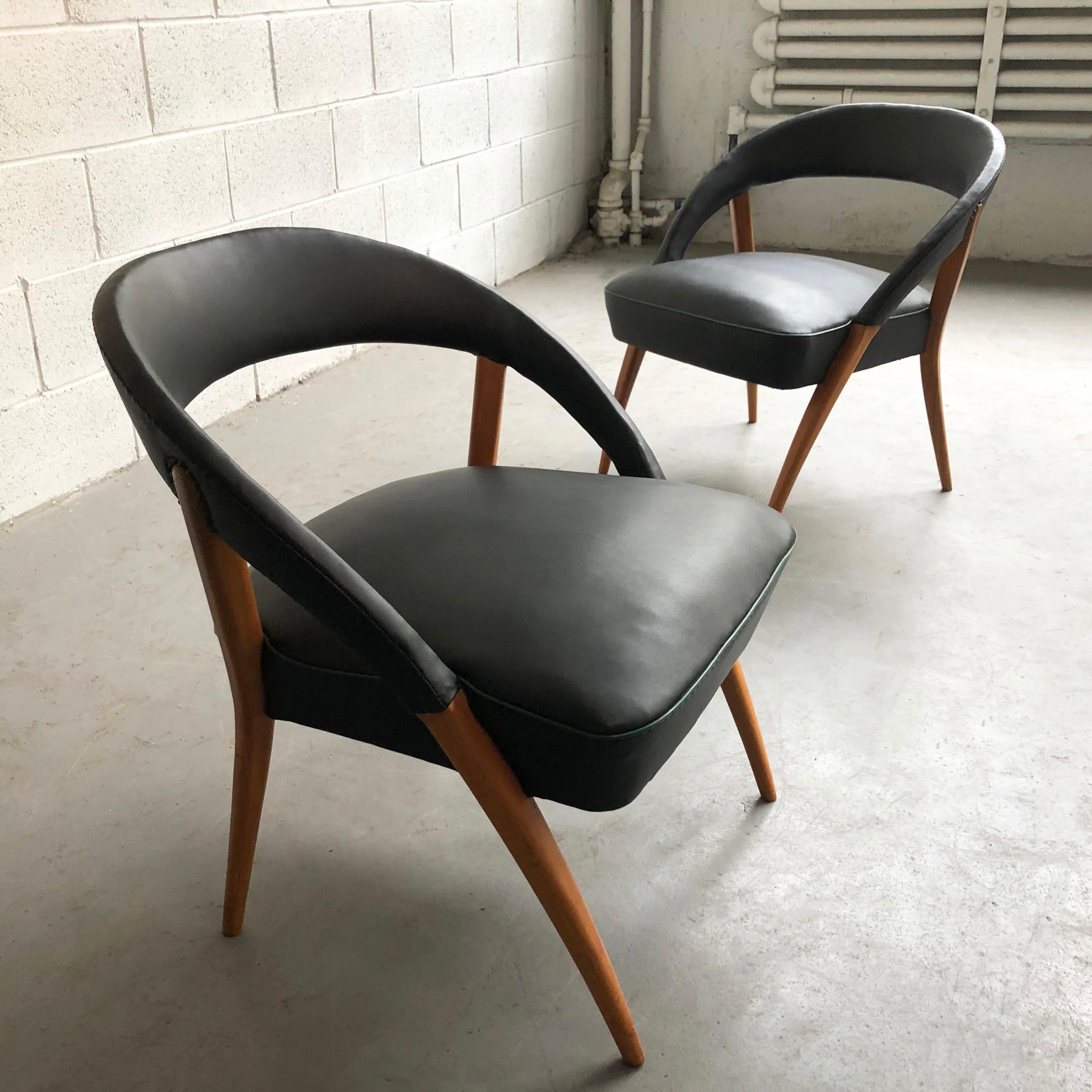 Italian Mid-Century Modern Black Vinyl Lounge Chairs In Good Condition In Brooklyn, NY