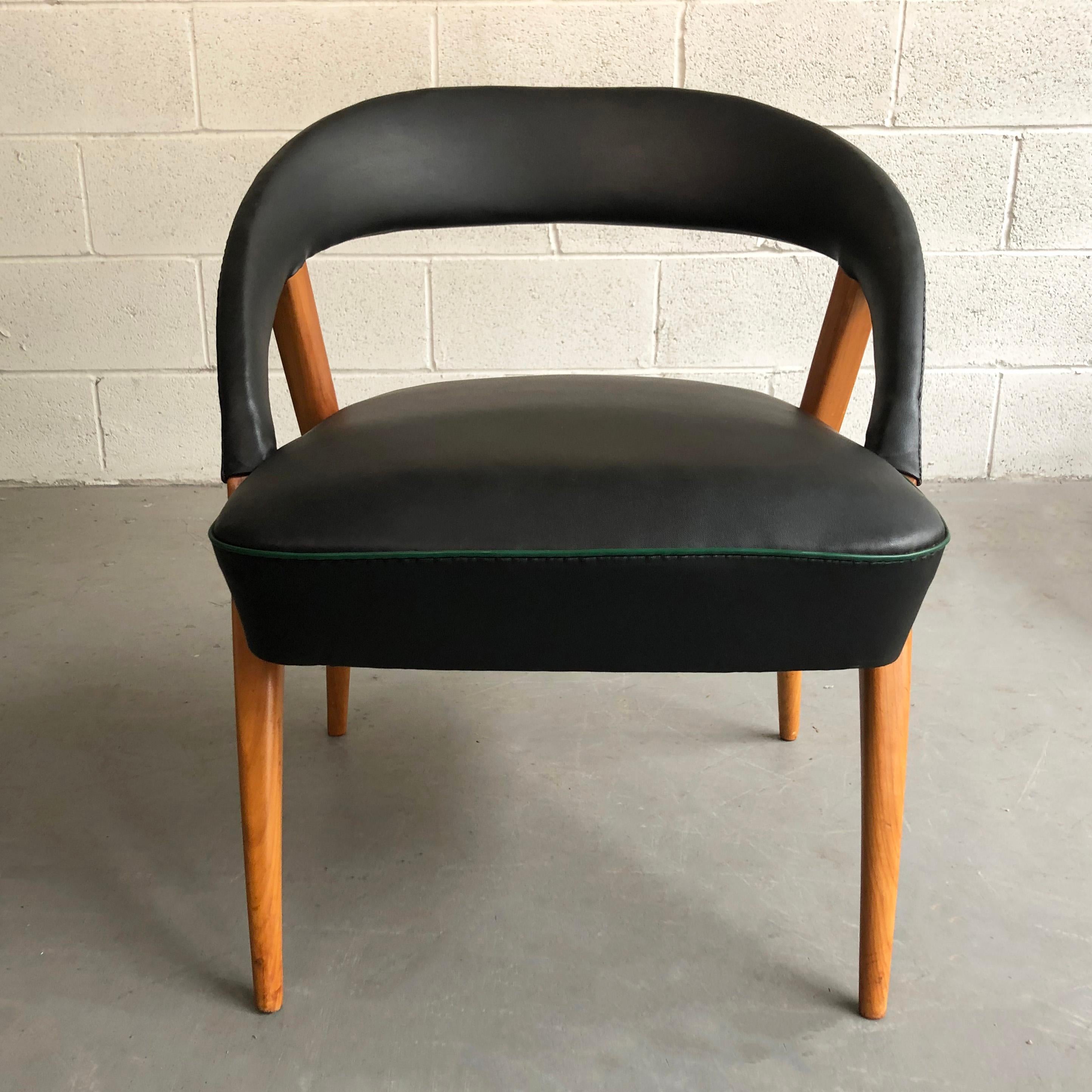 Faux Leather Italian Mid-Century Modern Black Vinyl Lounge Chairs