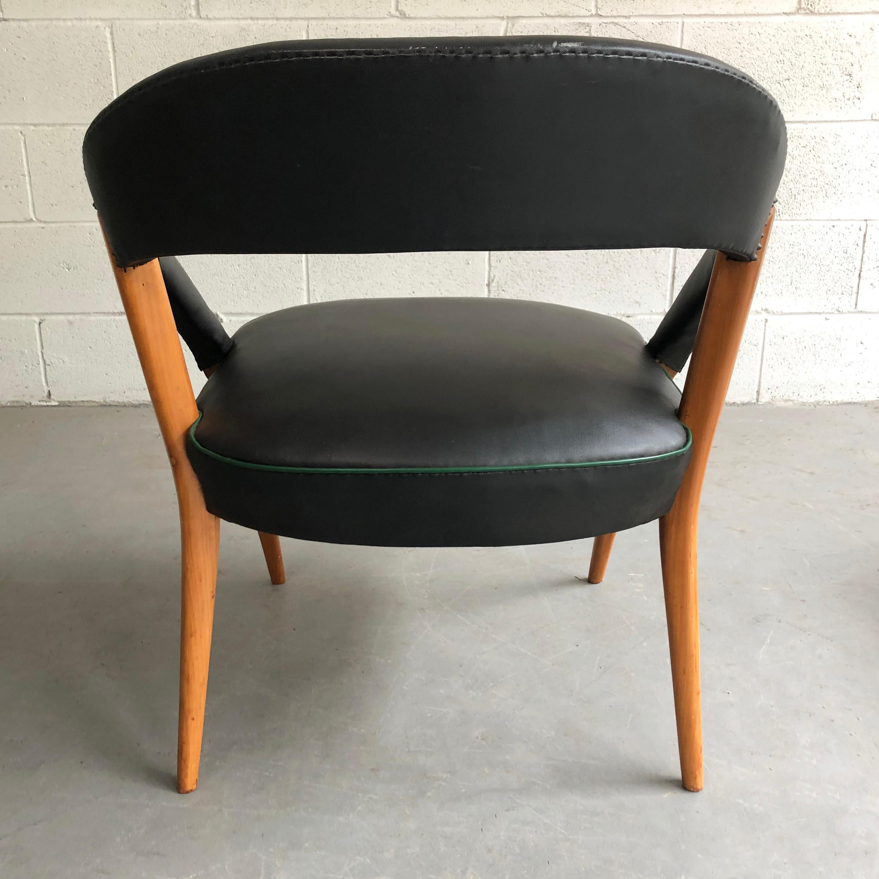 Italian Mid-Century Modern Black Vinyl Lounge Chairs 1