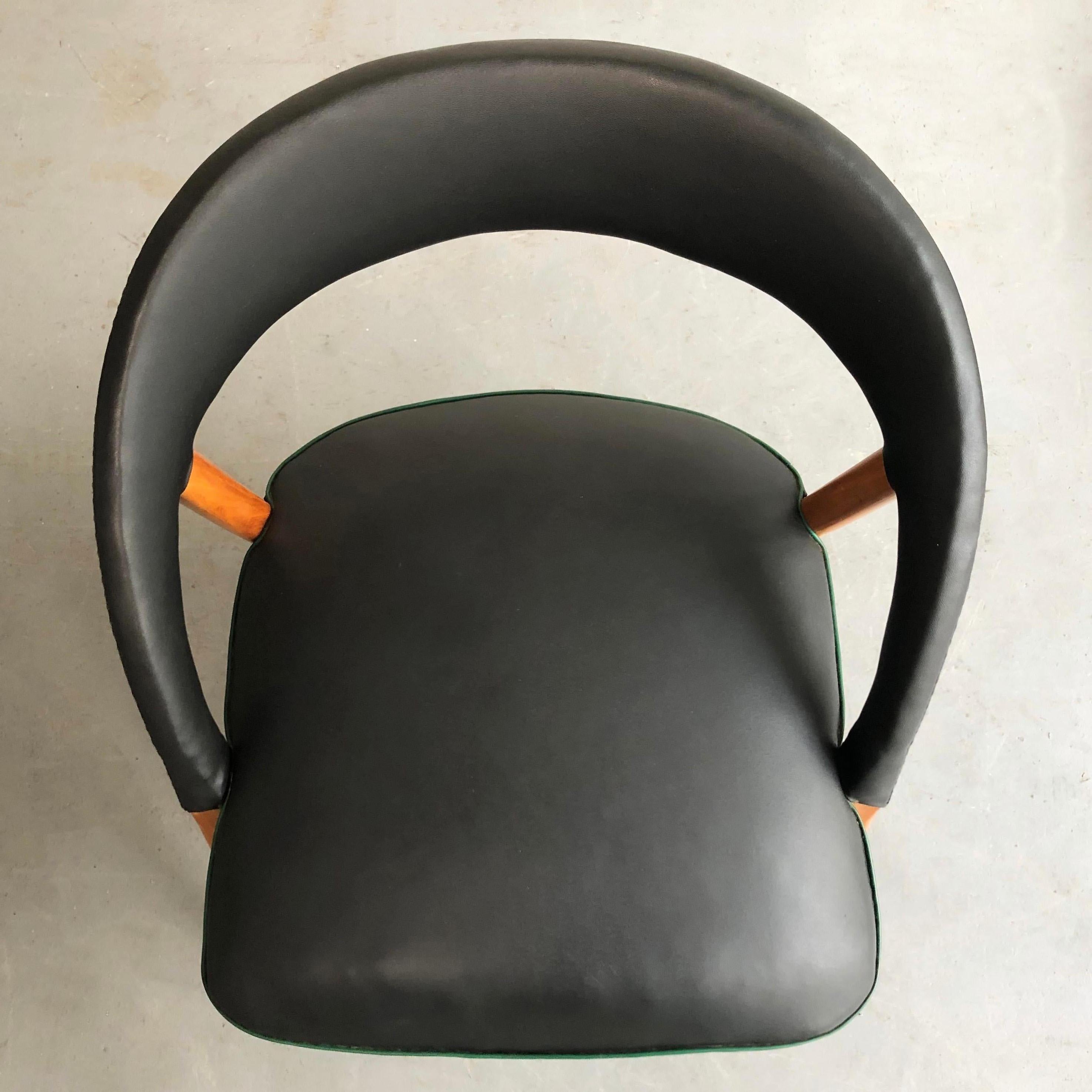 Italian Mid-Century Modern Black Vinyl Lounge Chairs 2