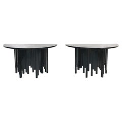 Italian Mid-Century Modern Black Wooden Demi-Lune console, 1980s