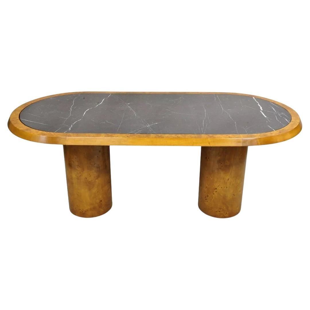 Italienischer Mid-Century-Modern-Esstisch aus Wurzelholz von Bloomingdale's mit ovaler Marmorplatte im Angebot