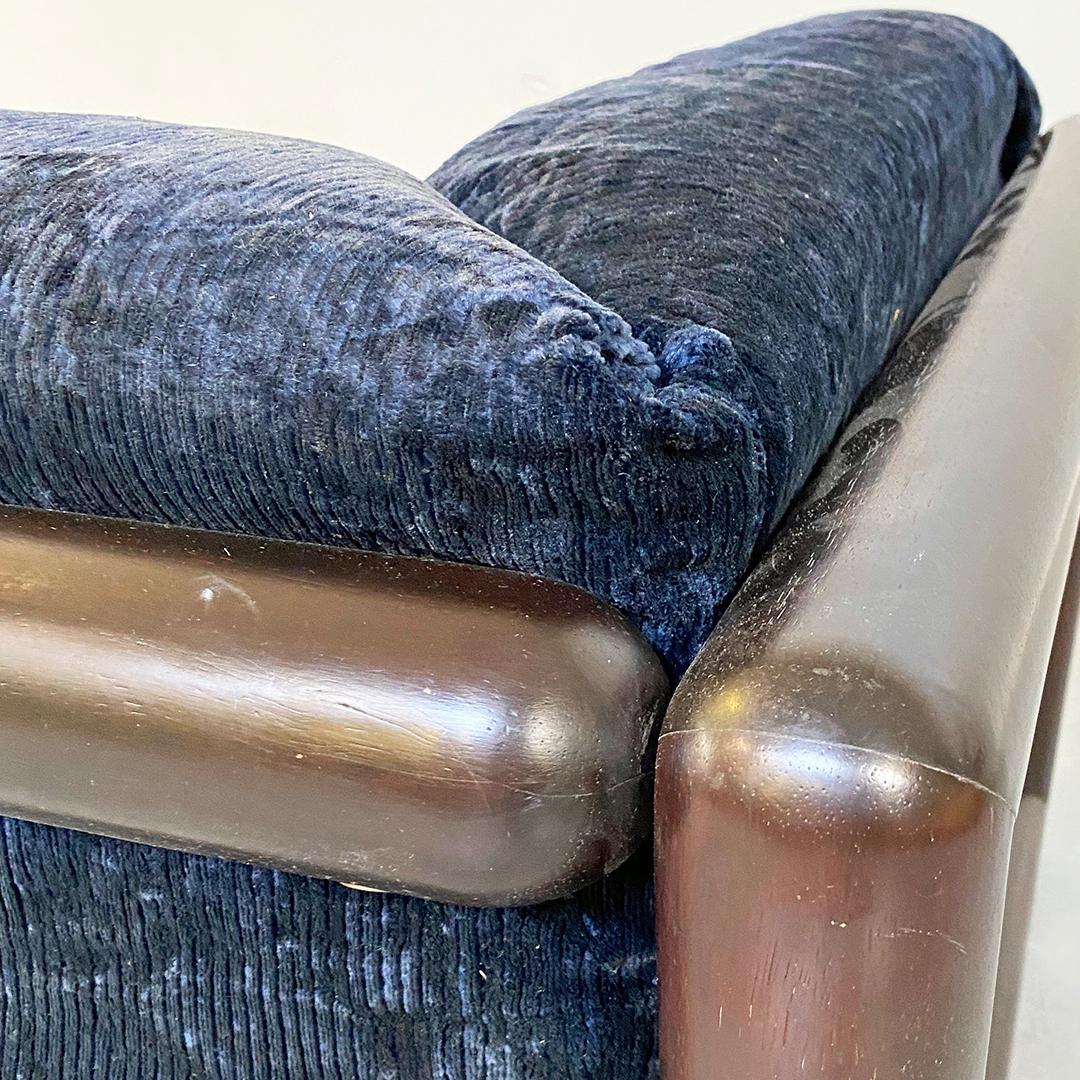 Italian Mid-Century Modern Blue Corduroy Sofa Cornaro by C. Scarpa, Gavina, 1973 4