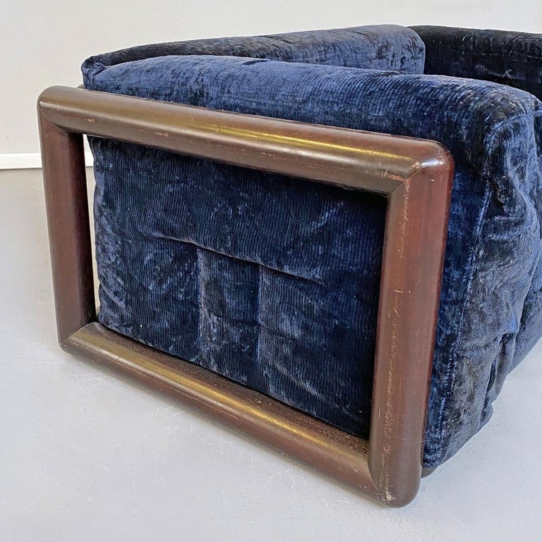 Italian MidCentury Modern Blue Corduroy Sofa Cornaro by C. Scarpa