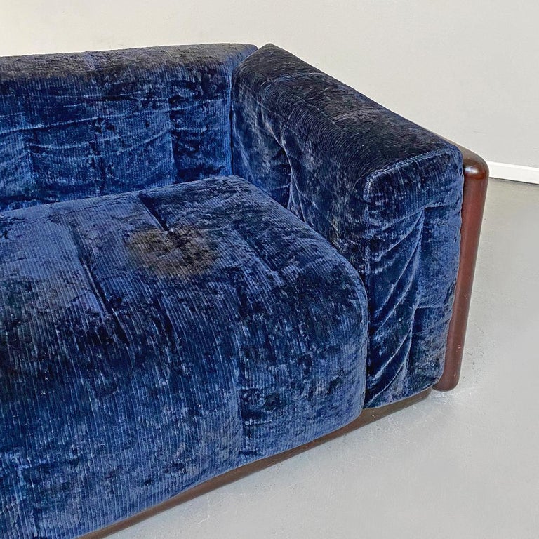 Italian MidCentury Modern Blue Corduroy Sofa Cornaro by C. Scarpa